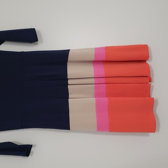 Jessica Howard Fit and Flare Dress 6P Petite Navy Blue Multicolor Colorblock - Picture 9 of 16